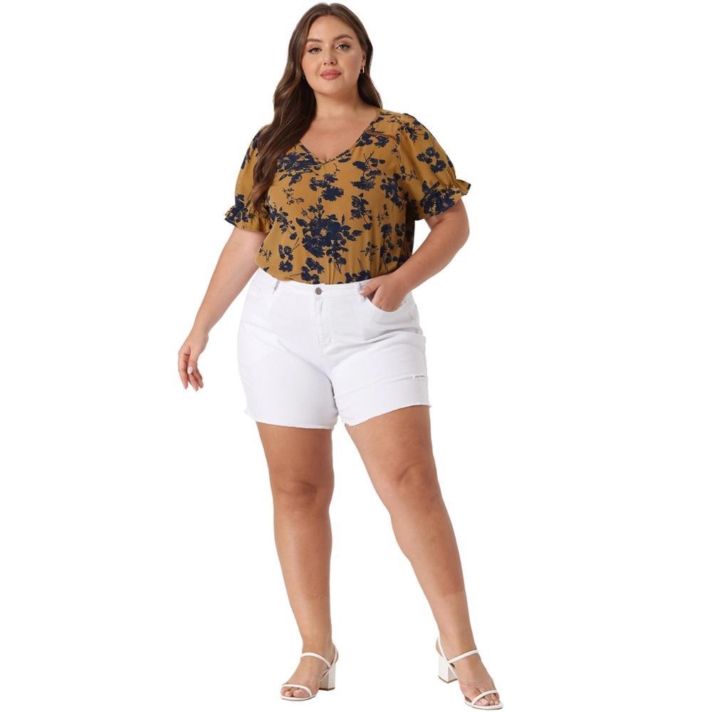 Agnes Orinda Women's Plus Size V Neck Ruffle Sleeve Floral Summer Casual Blouses Product Image