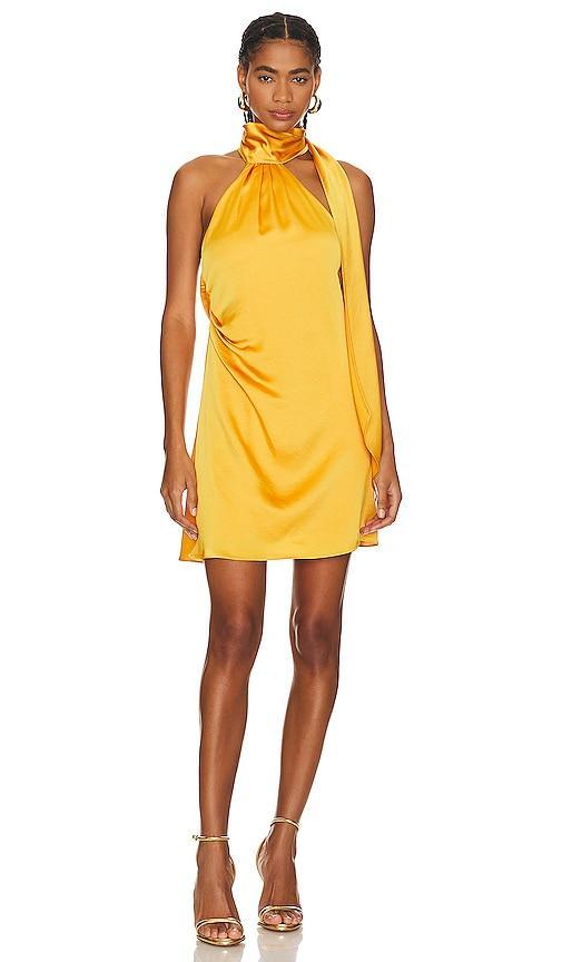 SIMKHAI Jade Draped Scarf Mini Dress Mustard. (also in ). Product Image