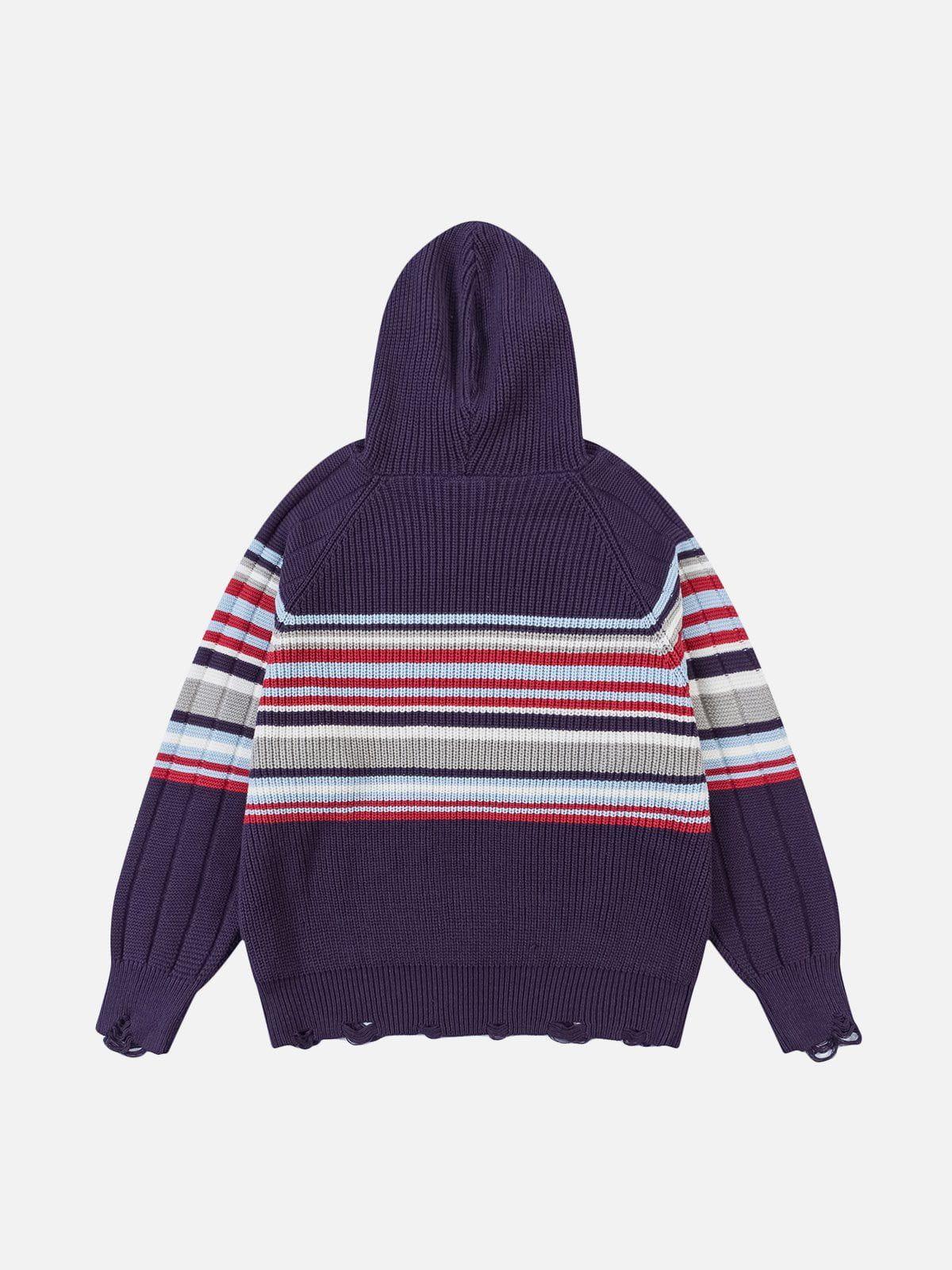 Aelfric Eden Distressed Stripe Knit Hoodie Product Image