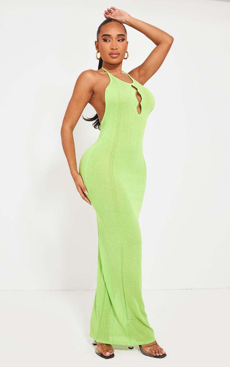 Shape Lime Sheer Knitted Low Back Ring Detail Maxi Dress Product Image