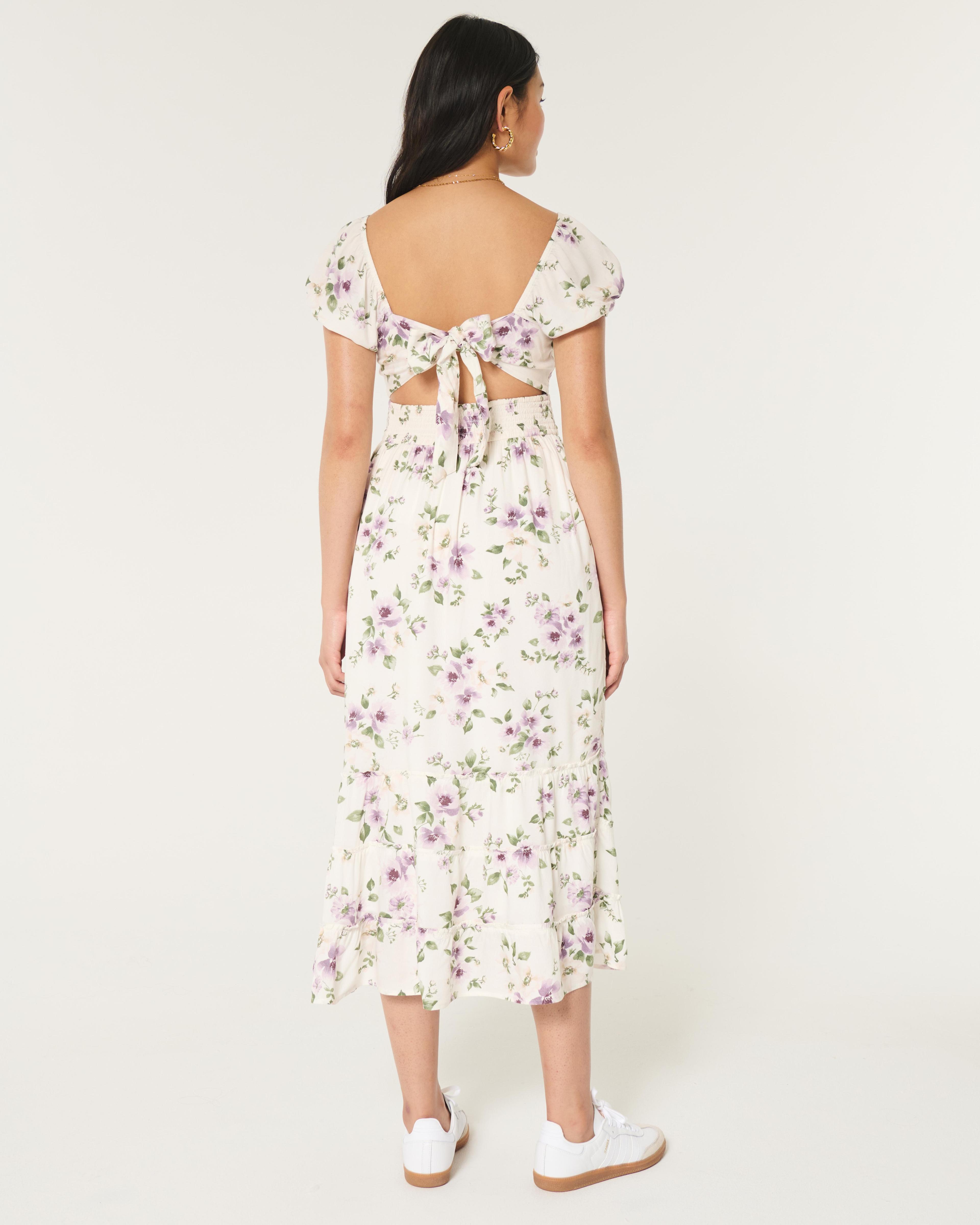 Hollister Saidie Short-Sleeve Tie-Back Midi Dress Product Image