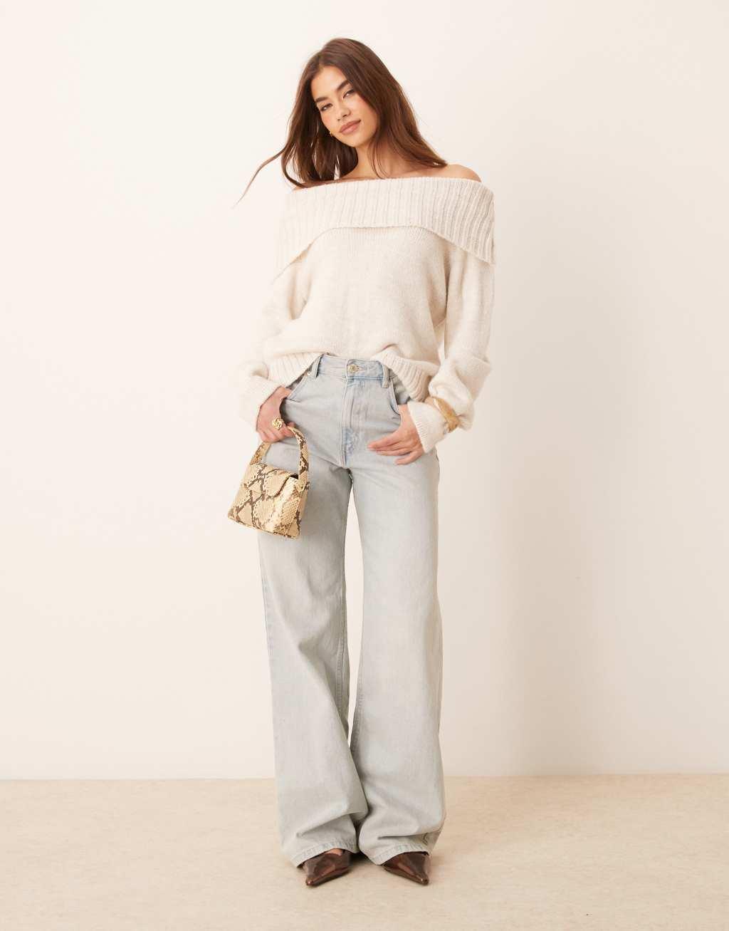 ASOS DESIGN off the shoulder sweater in cream Product Image