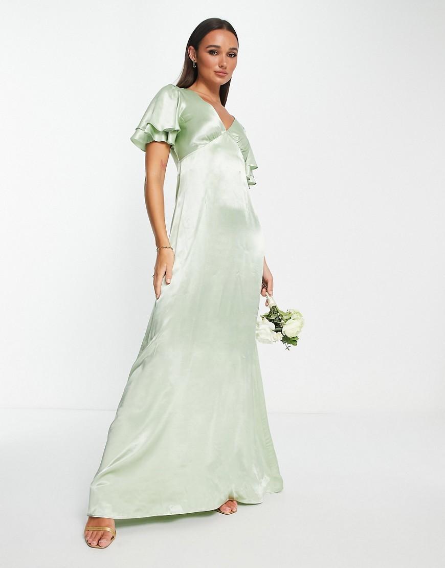 Topshop vera blend bridesmaid heart cut out back midi dress in sage - LGREEN Product Image