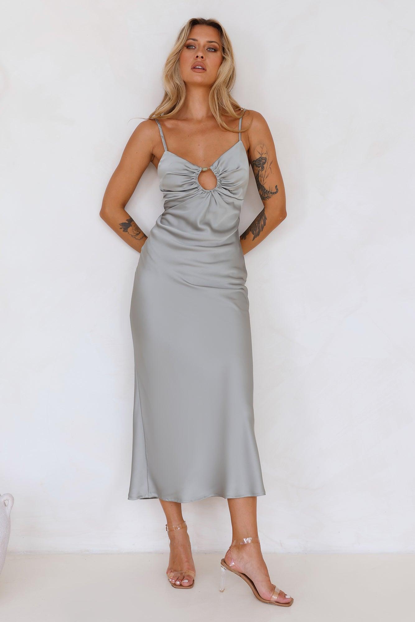 Style Compass Satin Midi Dress Sage Product Image