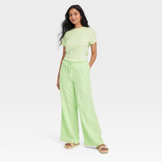 Womens High-Rise Wide Leg Linen Pull-On Pants - A New Day XS Product Image