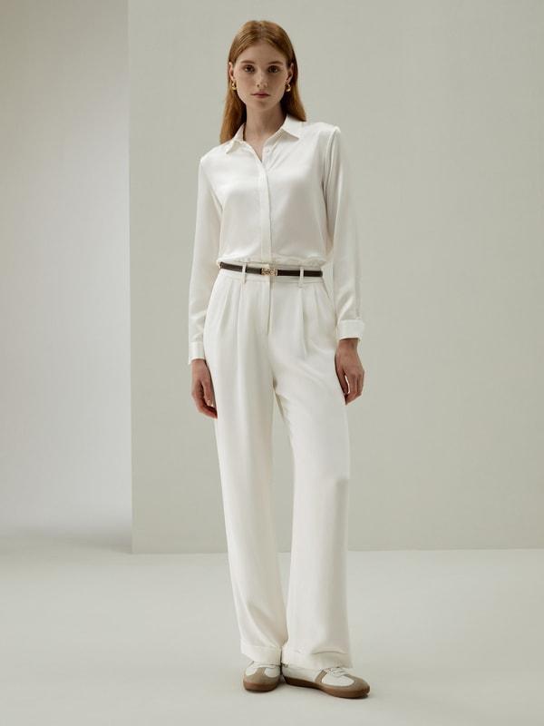 Timeless Pleated Wide-Leg Dense Silk Trousers Product Image