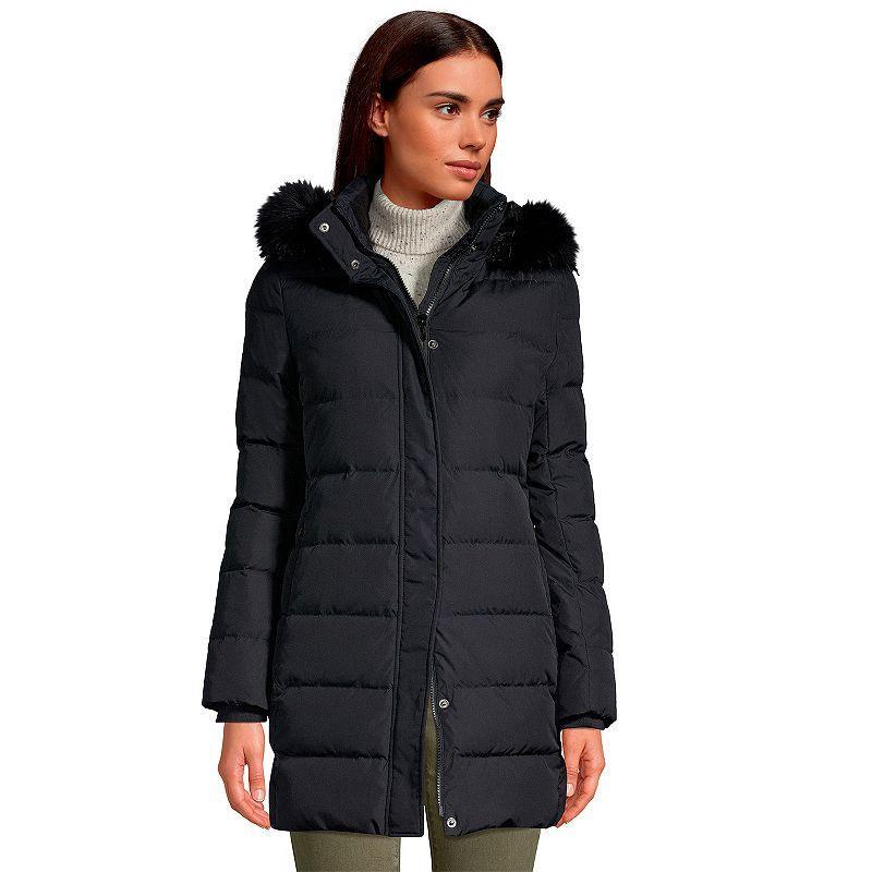 Womens Lands End Faux-Fur Hood Long Down Winter Coat Dark Blue Product Image