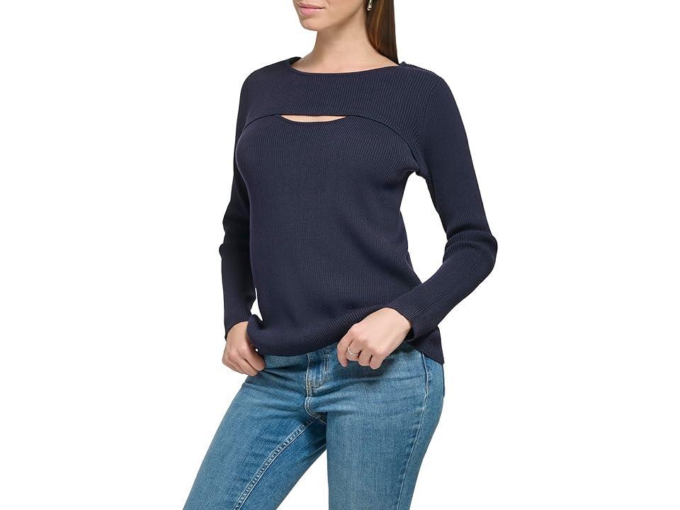 Calvin Klein Long Sleeve with Cutout At Front (Twilight) Women's Clothing Product Image