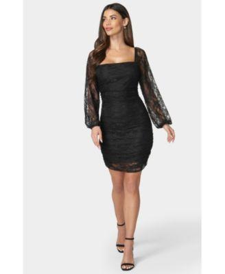 bebe Womens Lace Square Neck Ruch Dress Product Image