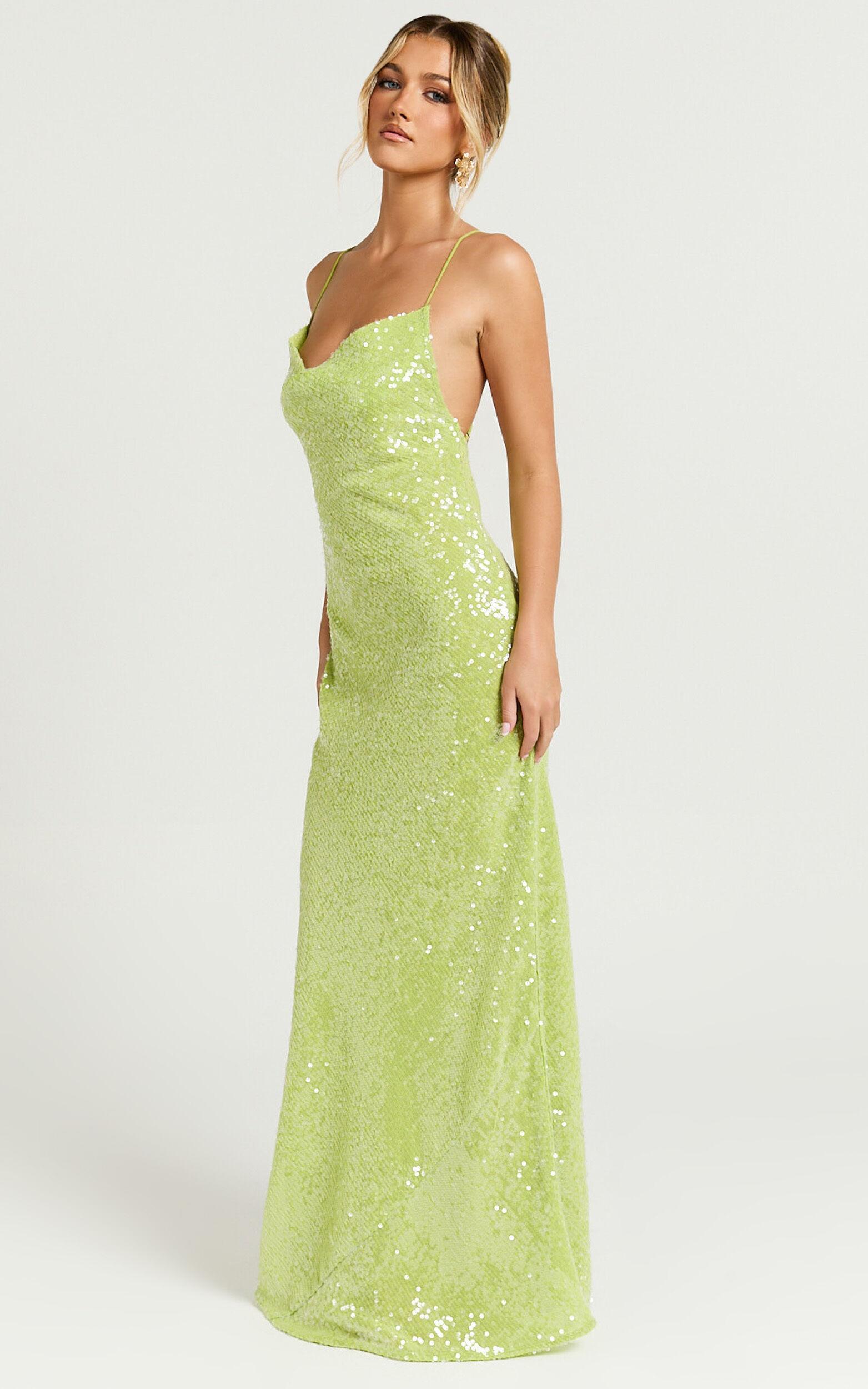 Payton Maxi Dress - Cowl Neck Low Back Dress in Green Product Image