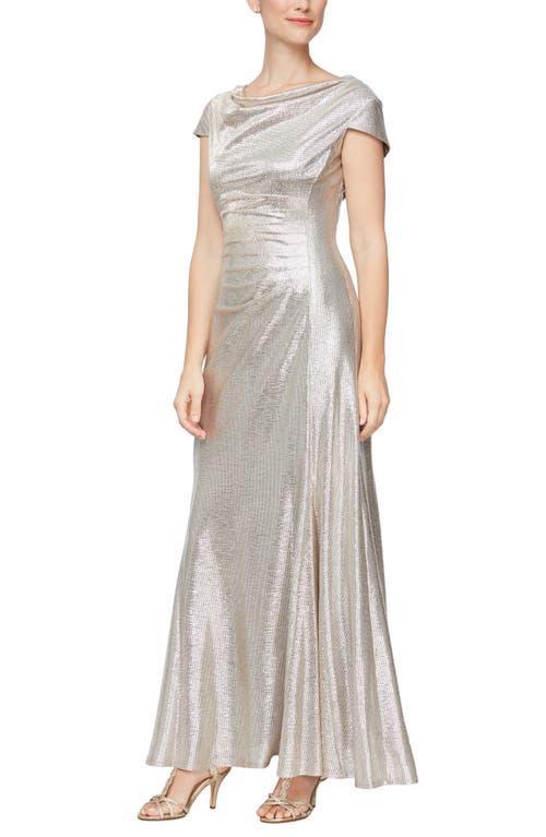 Alex Evenings Metallic Cap Sleeve A-Line Gown Product Image