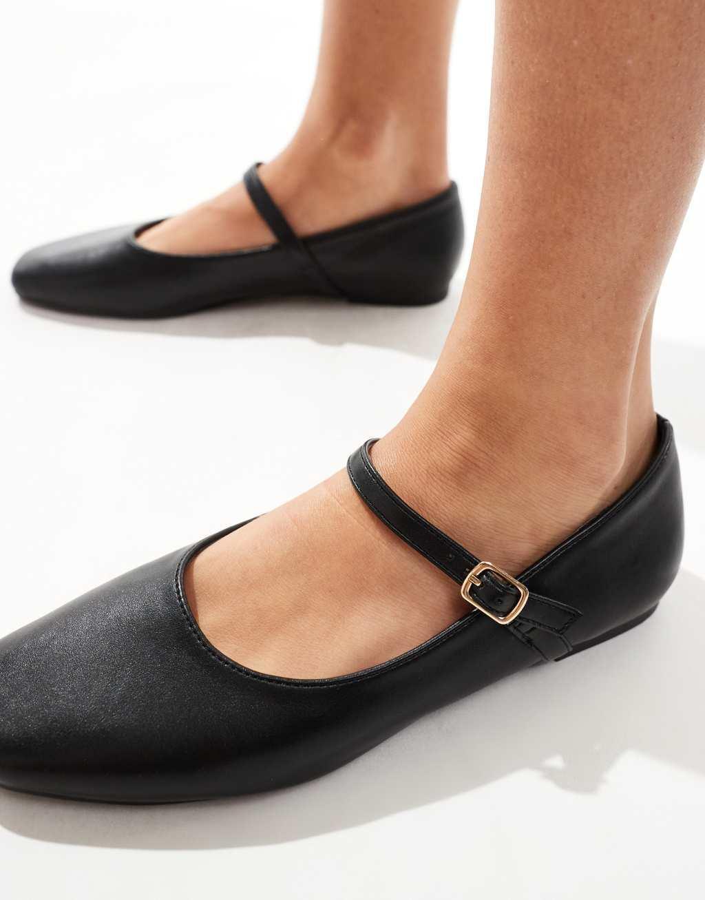 SEQWL buckle strap ballet flats in black PU Product Image