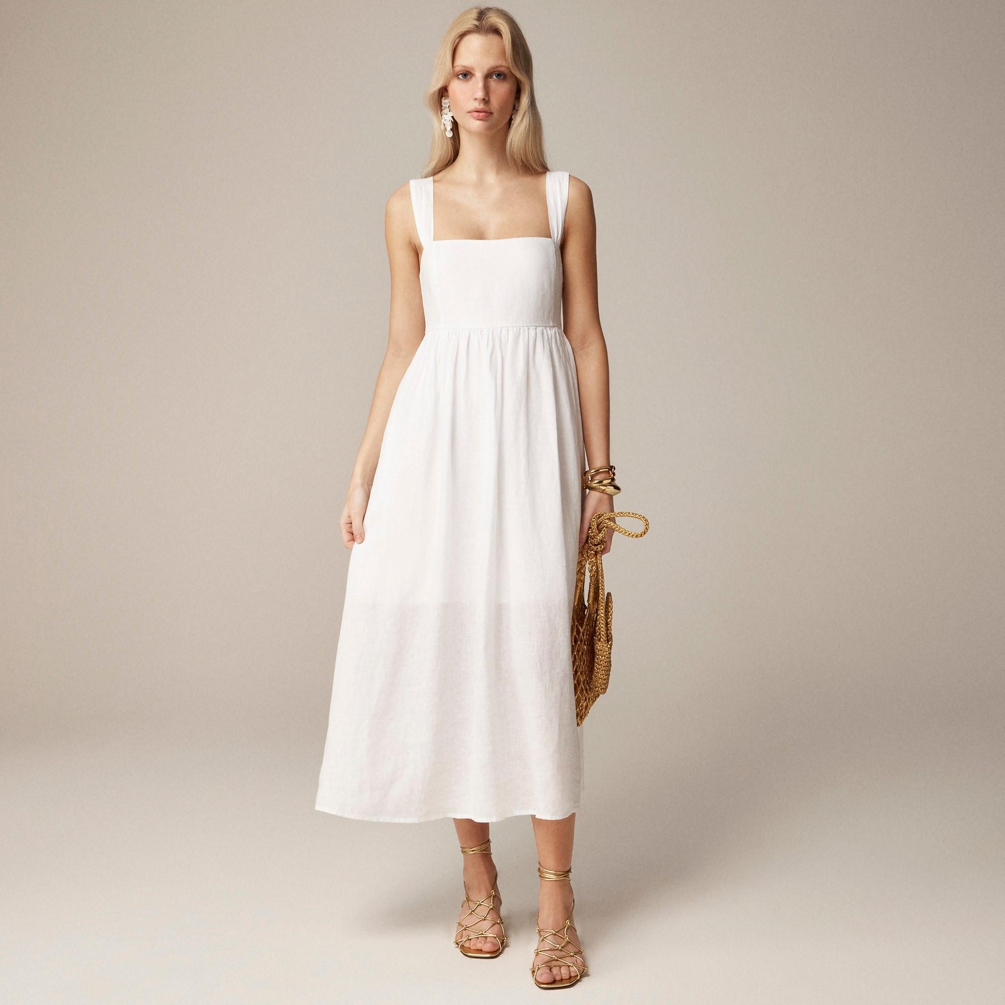 Squareneck midi dress in linen Product Image