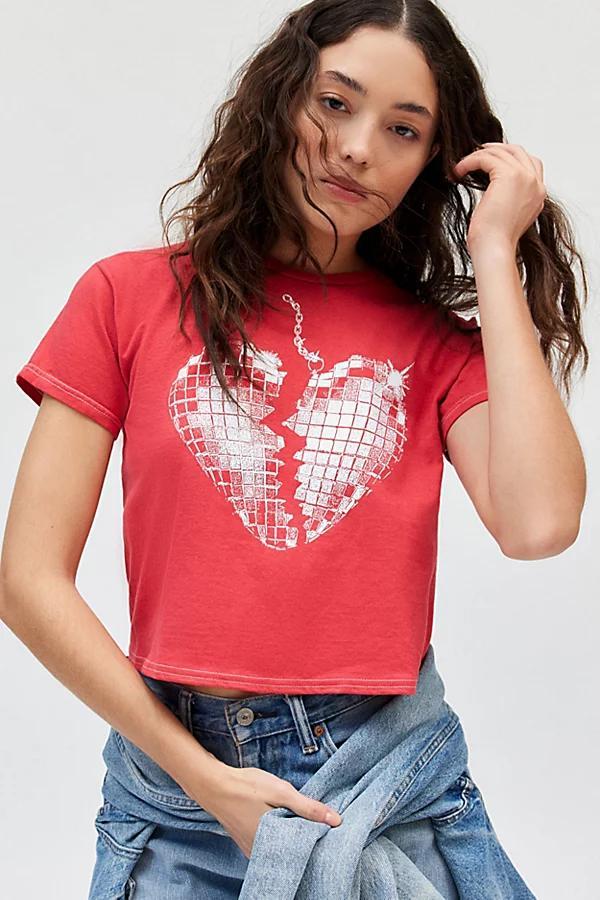 Broken Heart Disco Ball Graphic Slim Tee Womens at Urban Outfitters Product Image