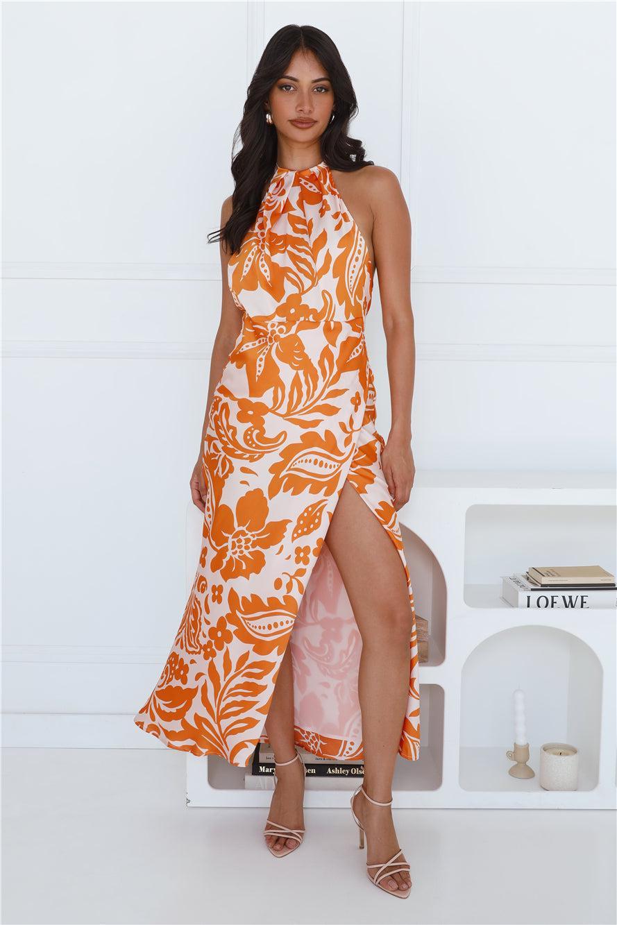 After Hour Style Halter Maxi Dress Orange Product Image