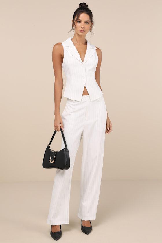 Chic Viewpoint White Pinstriped Straight Leg Trousers product image