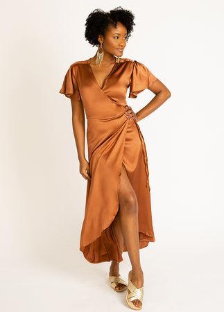 Giulia Silk Dress in Copper Product Image