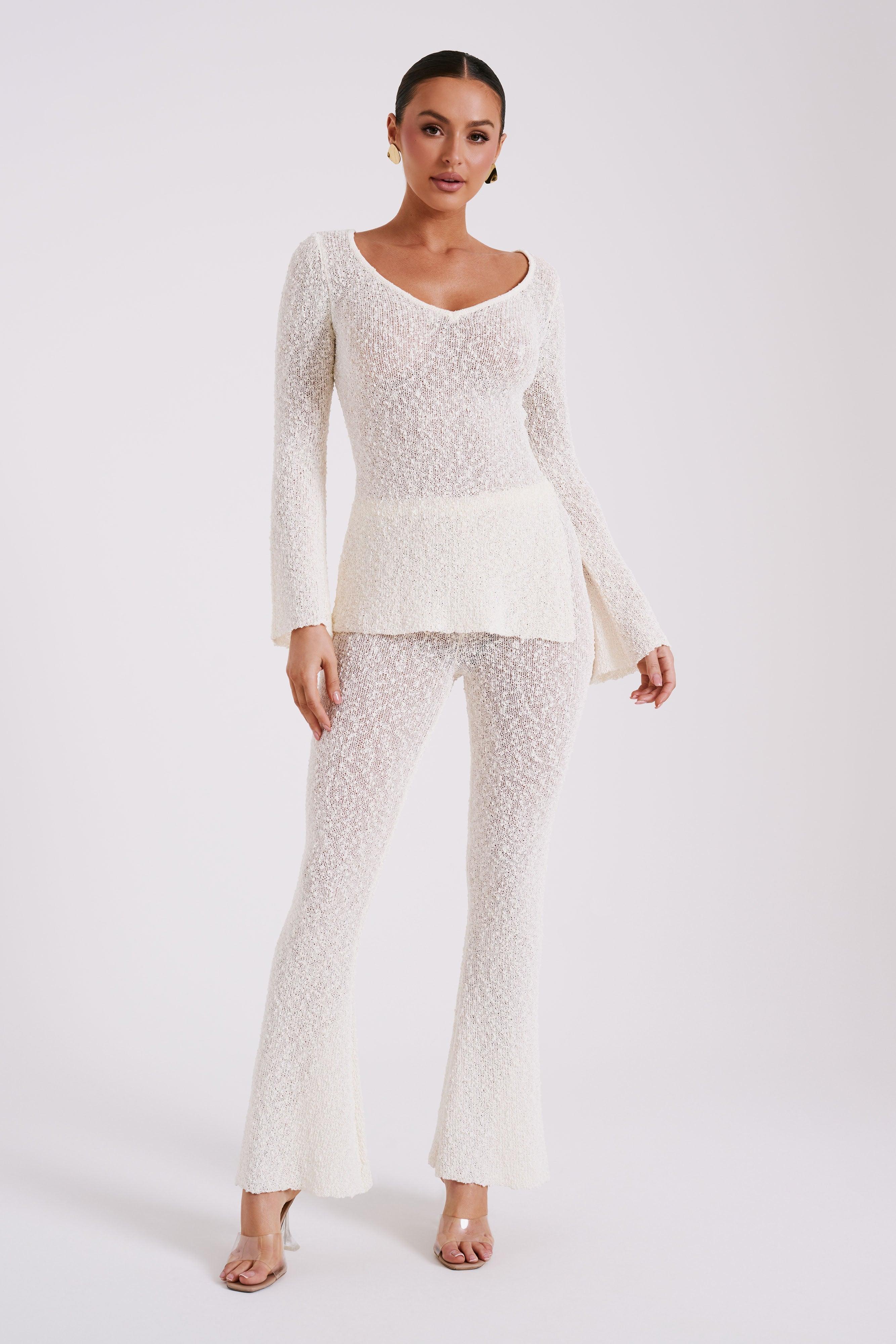 Irma Flared Boucle Pants - Cream Product Image