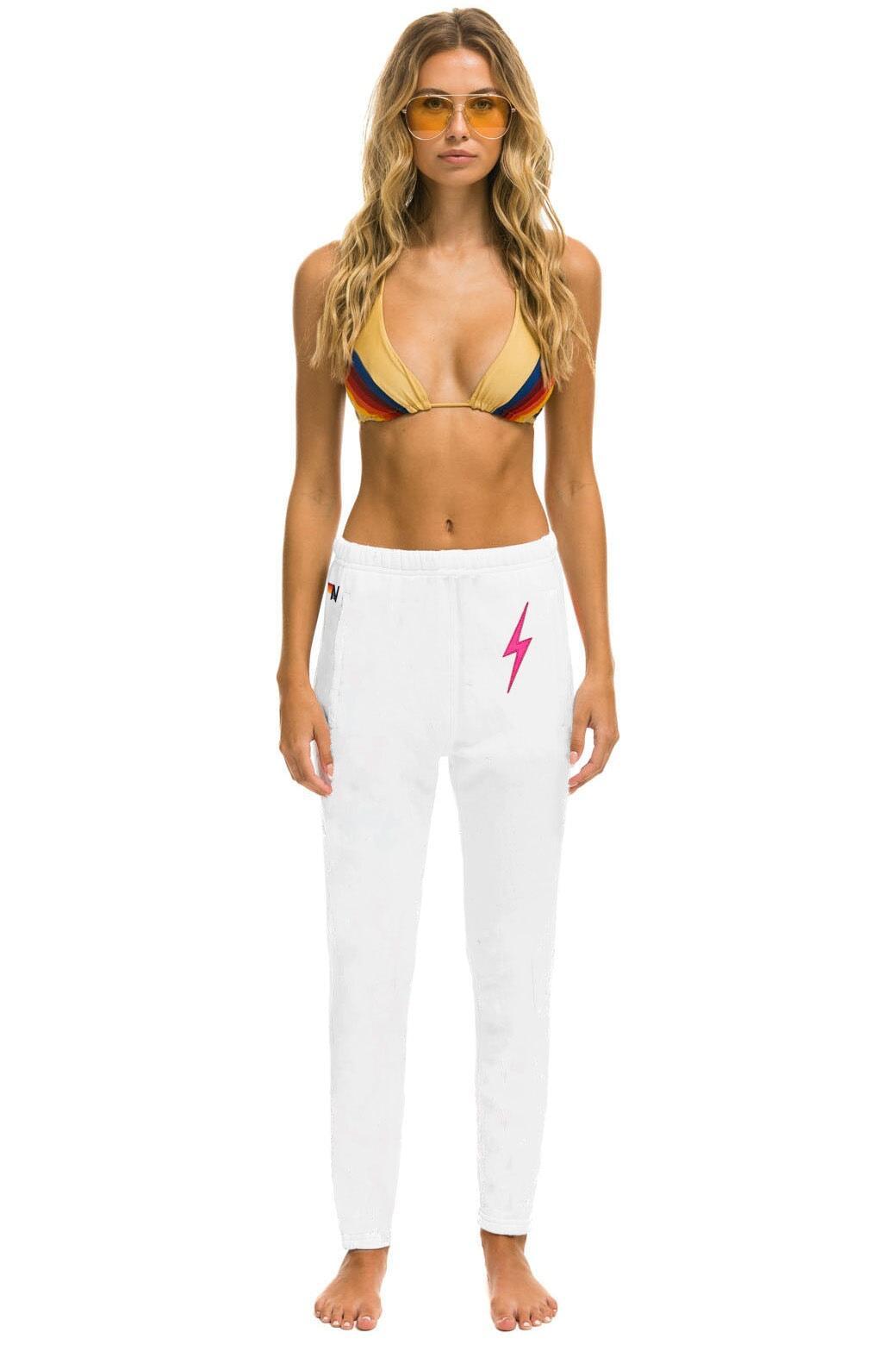 BOLT STITCH JOGGER SWEATPANTS - WHITE // NEON PINK Female Product Image