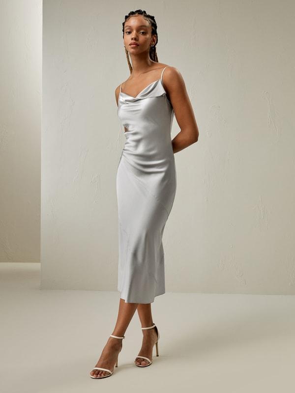 Cowl Neck Oblique-layered Silk Dress Product Image