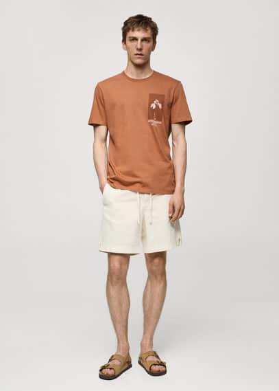 MANGO MAN - 100% cotton drawstring Bermuda shorts off whiteMen Product Image