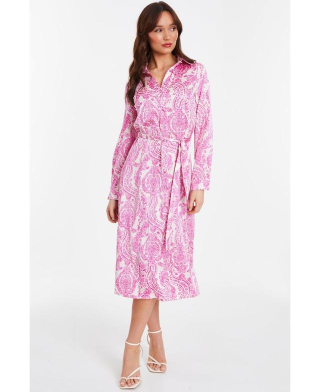 Quiz Womens Paisley Satin Shirt Dress Product Image