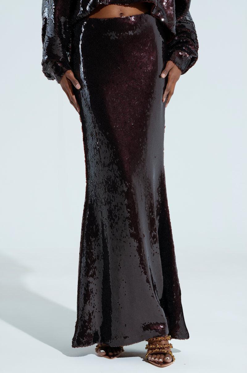 BELIEVE IN LOVE SEQUIN MAXI SKIRT IN BROWN Product Image