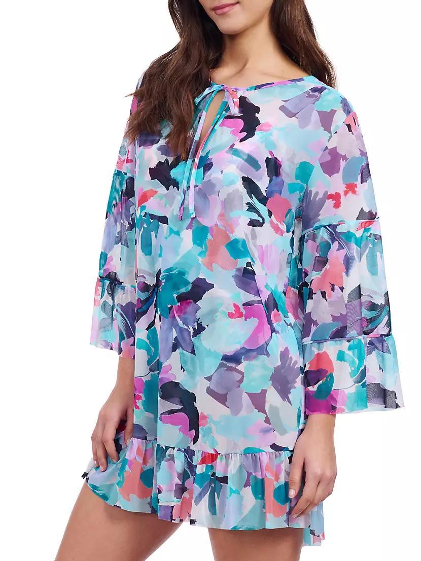 Holi Floral Mesh Bell-Sleeve Minidress Product Image