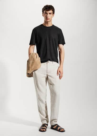 Regular-fit linen t-shirt - Men | MANGO USA product image