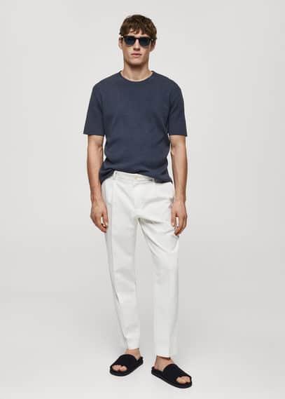 MANGO MAN - Slim fit trousers with pleated texture off whiteMen Product Image