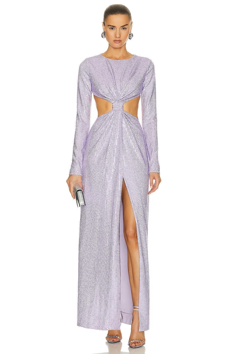 AREA Crystal Embellished Front Knot Gown Lavender. (also in ). Product Image