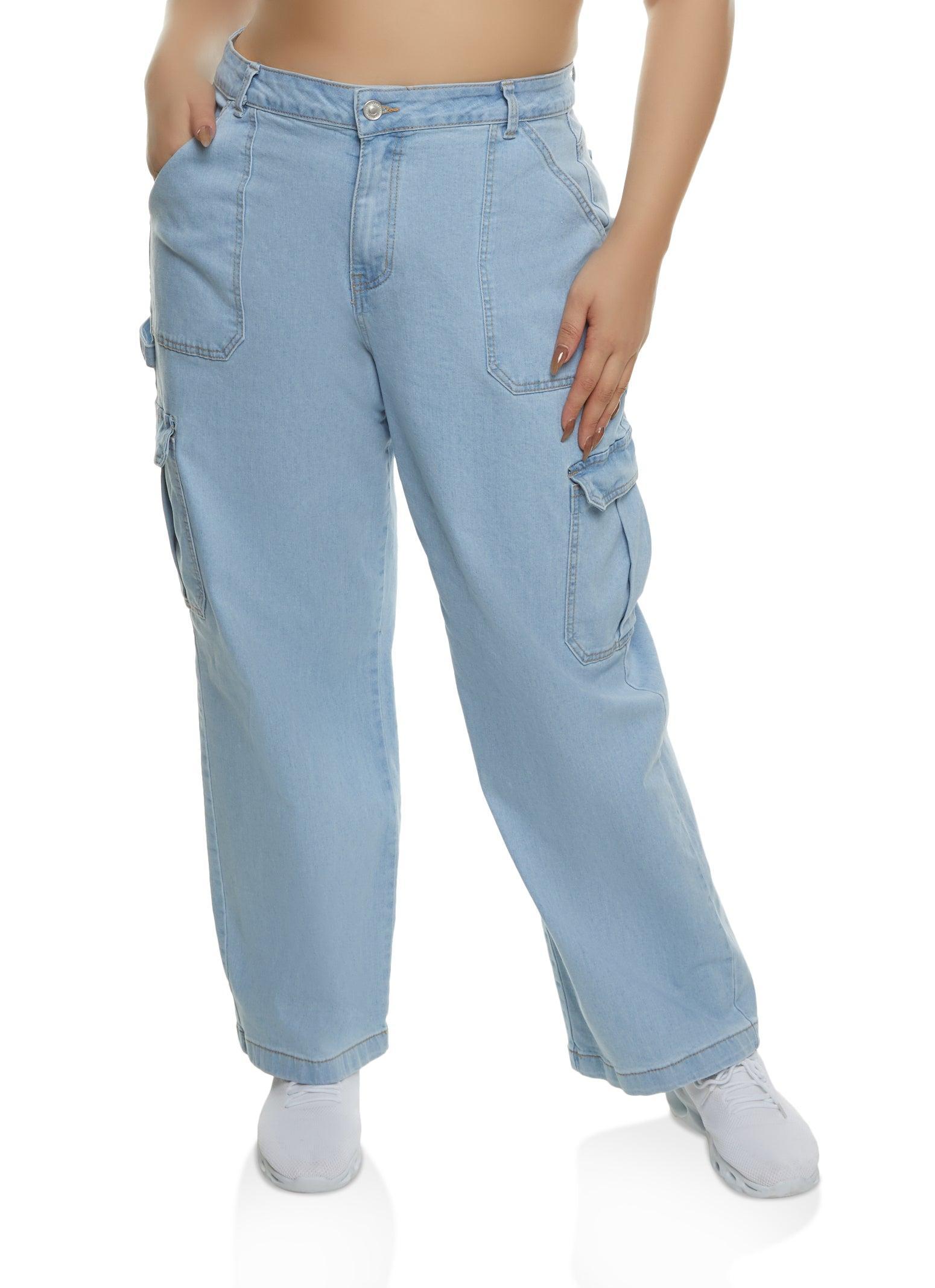 Womens Plus Size WAX Straight Wide Leg Cargo Jeans Product Image