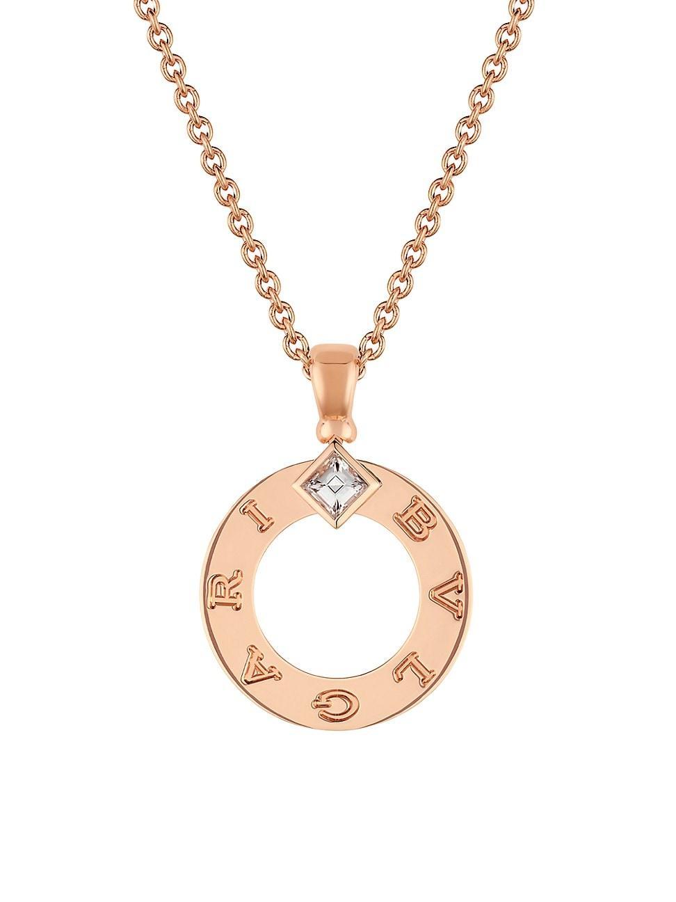 Womens BVLGARI BVLGARI 18K Rose Gold & 0.09 TCW Diamond Circle Pendant Necklace Product Image