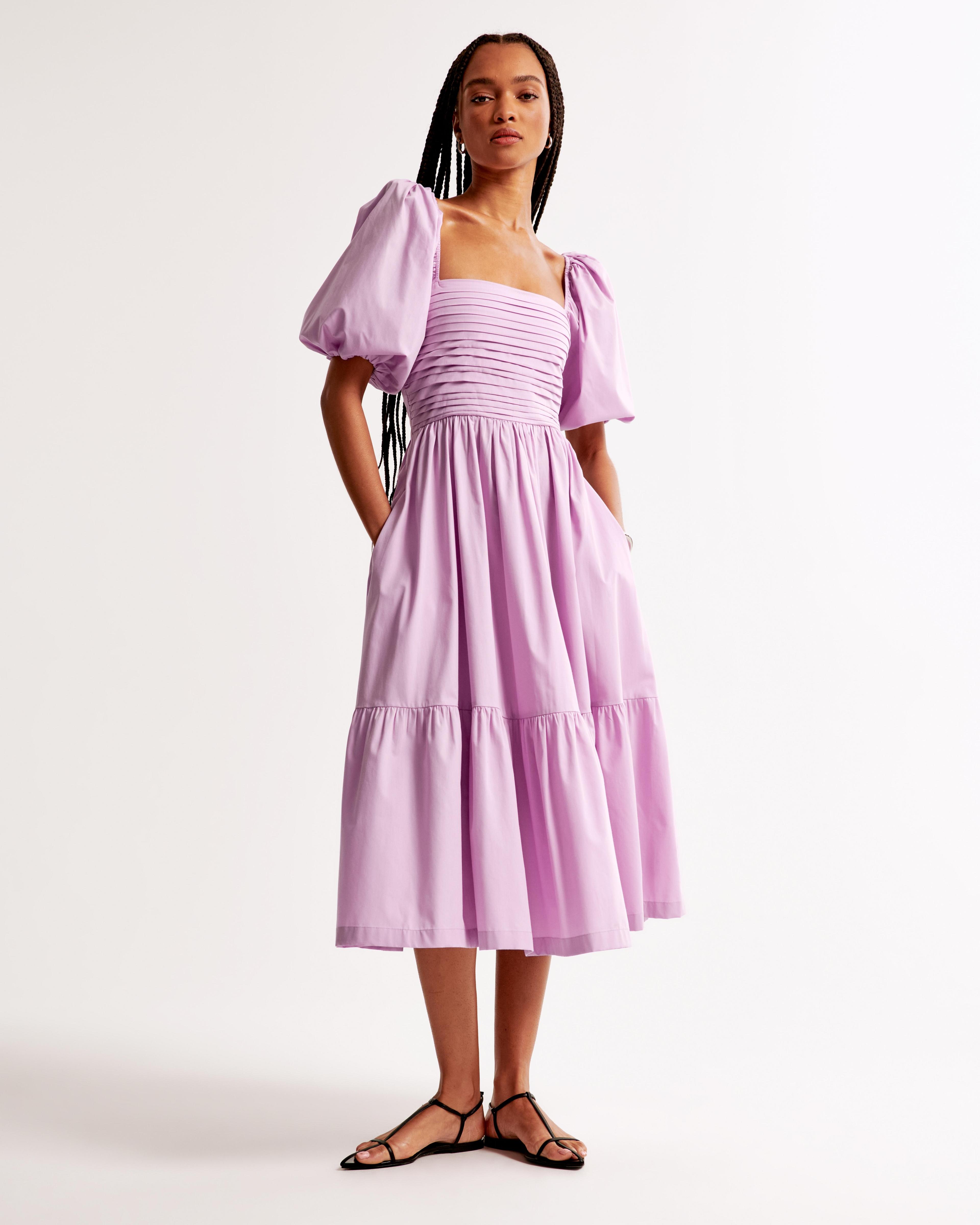 The A&F Emerson Poplin Puff Sleeve Midi Dress Product Image