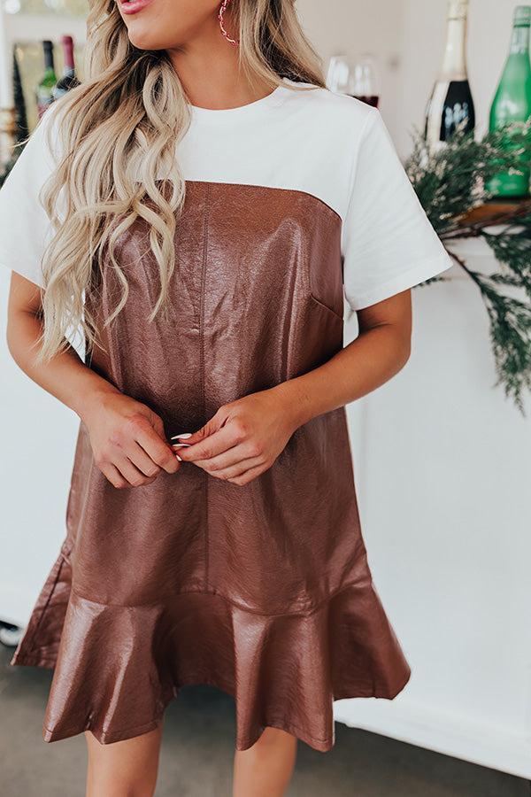 Dare To Dream Faux Leather Mini Dress In Brown Product Image