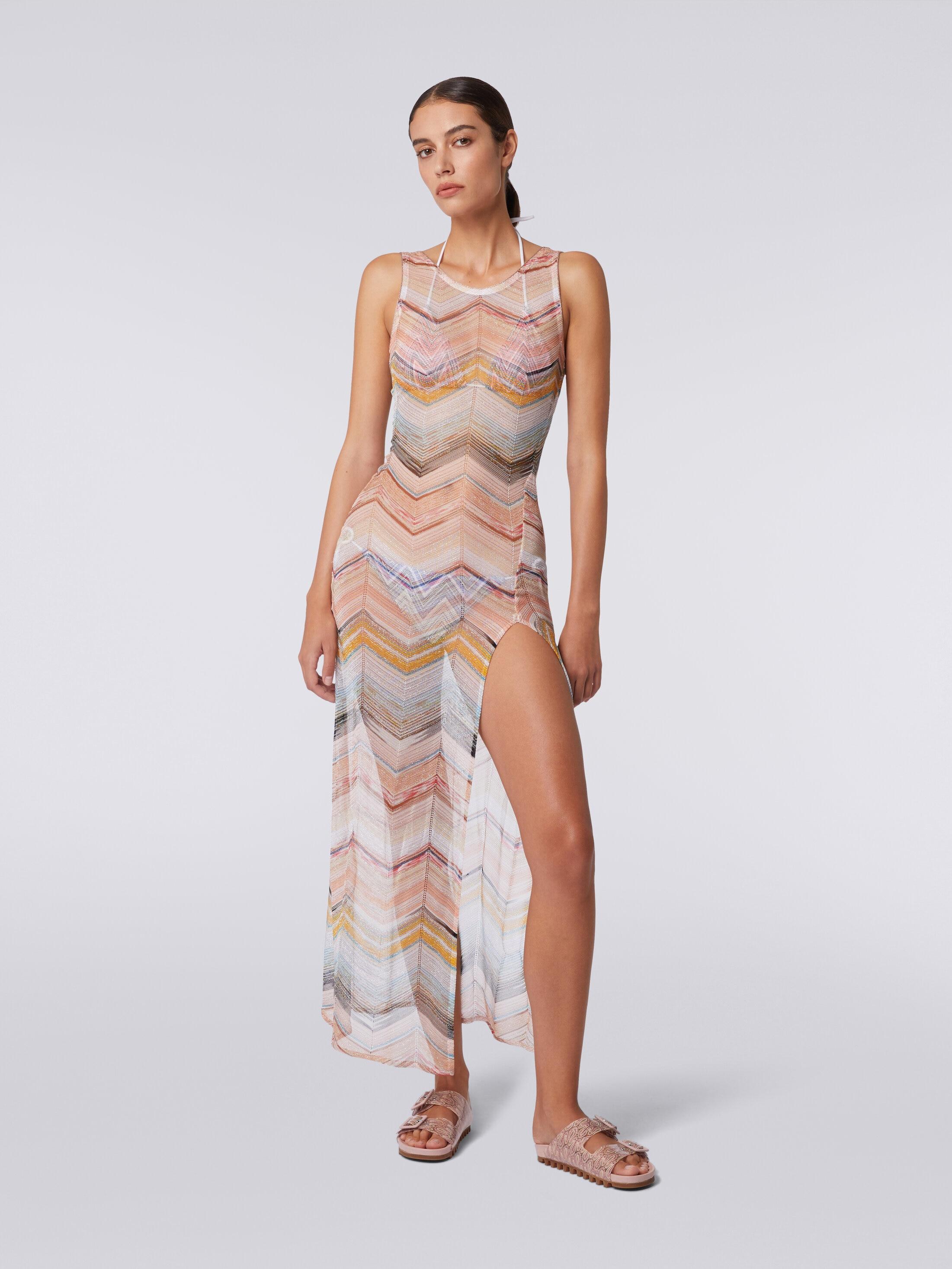 Long cover up chevron motif dress with lurex Product Image