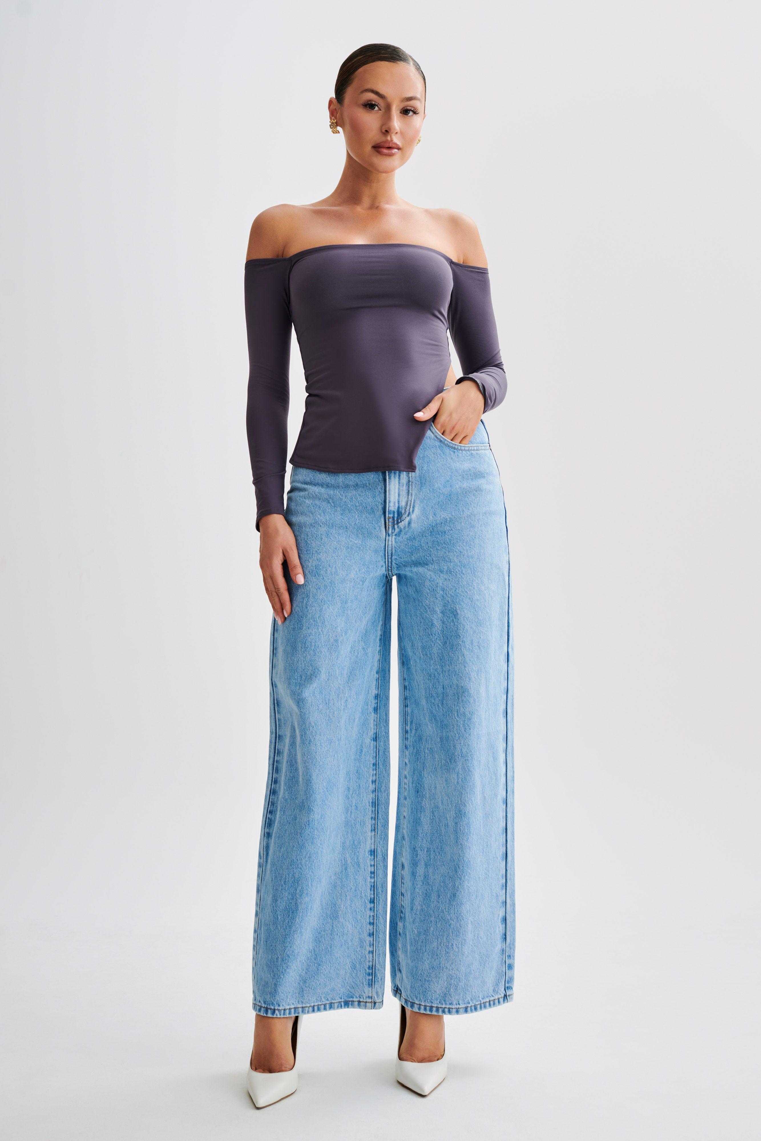 Carmen Recycled Nylon Off Shoulder Top - Charcoal Product Image