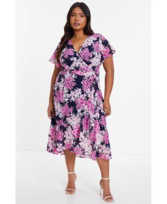 Quiz Womens Floral Print Midi Dip Hem Dress Product Image