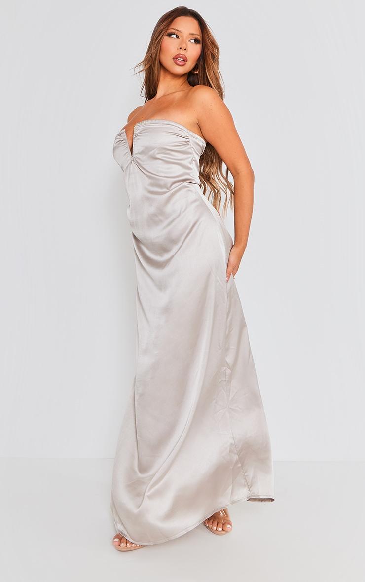 Silver Satin V Bar Floaty Bandeau Maxi Dress Product Image