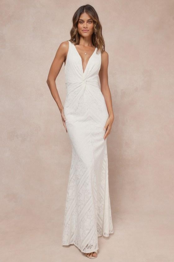 Adoring Attachment White Lace Twist-Front Sleeveless Maxi Dress Product Image