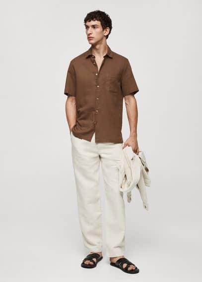 Mango Mens Regular-Fit Linen Short-Sleeved Shirt Product Image