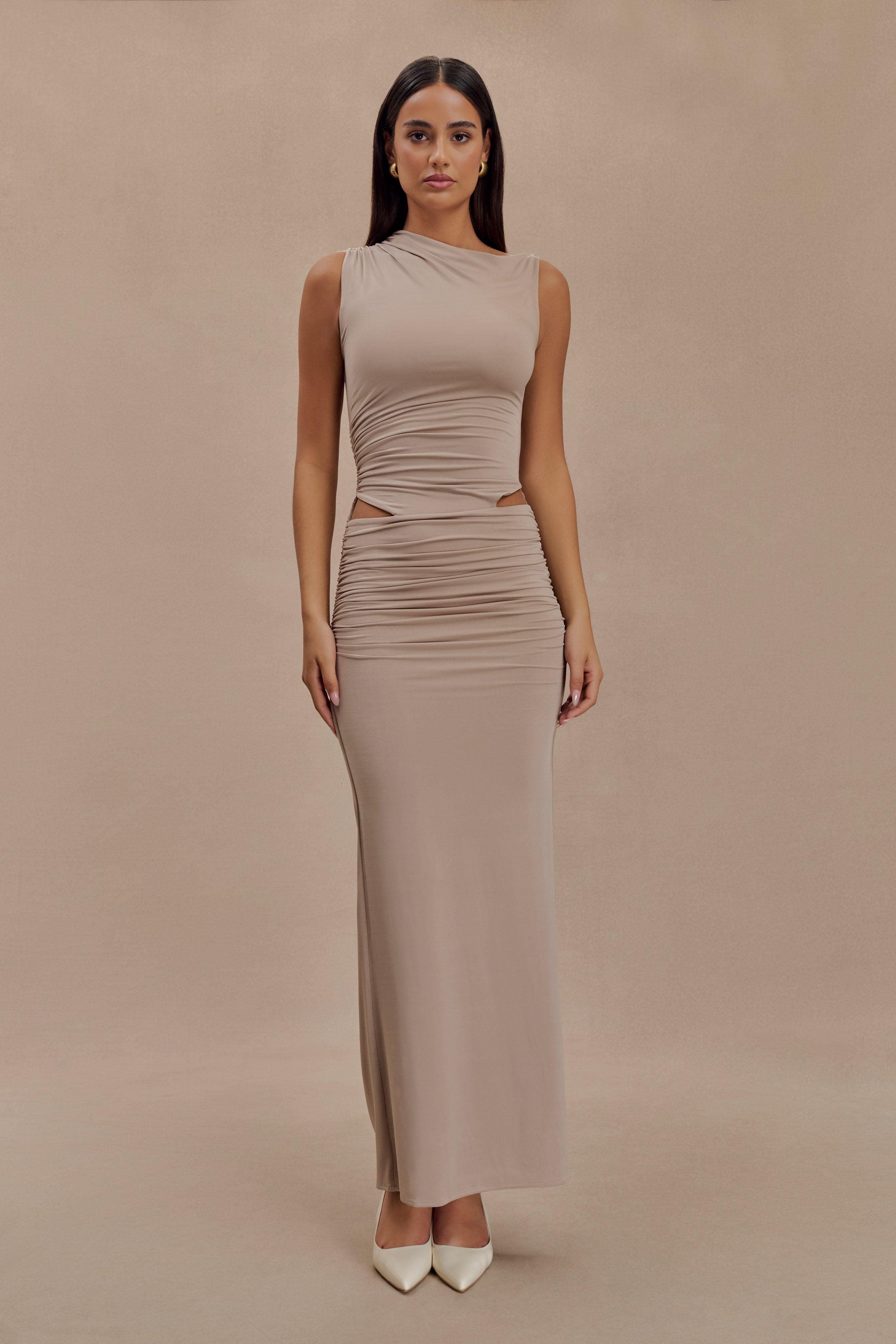 Kaia Slinky Cut Out Maxi Dress - Taupe Product Image