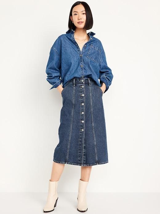 High-Waisted Jean Midi Skirt Product Image