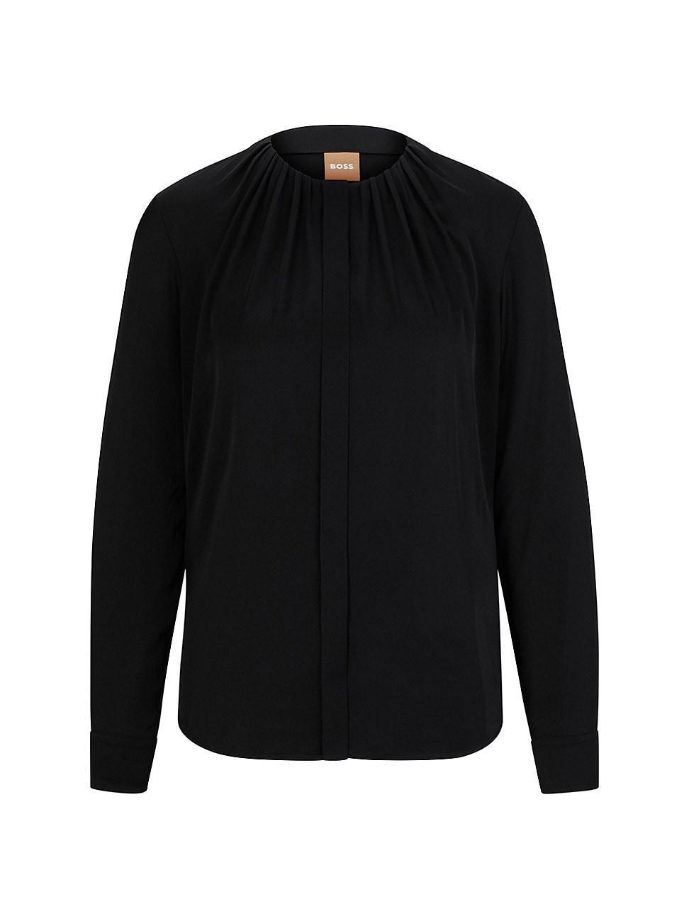 Womens Rushed-Neck Blouse in Stretch-Silk Crepe De Chine Product Image