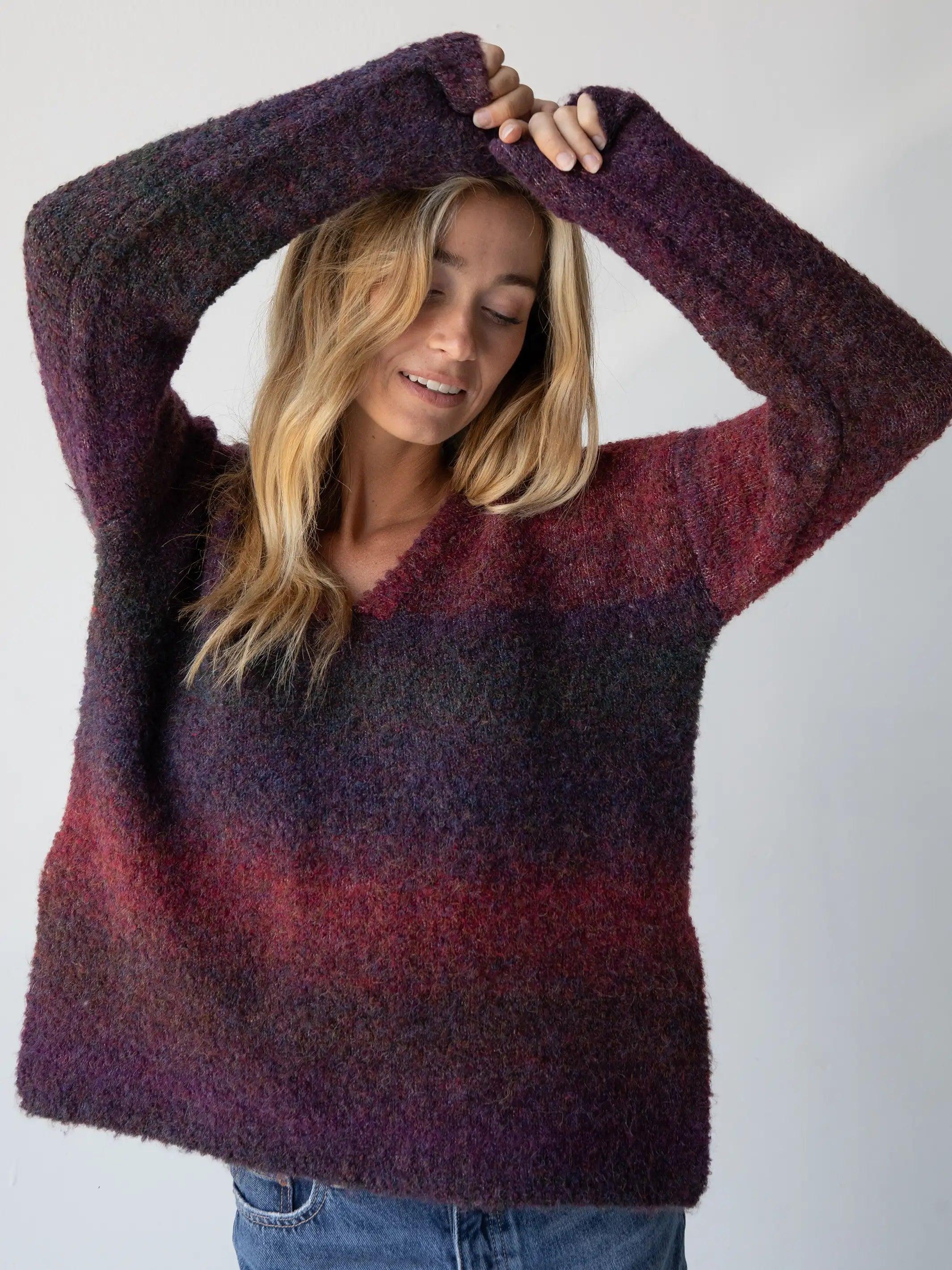 Snuggle Up V-Neck Sweater - Eggplant Product Image