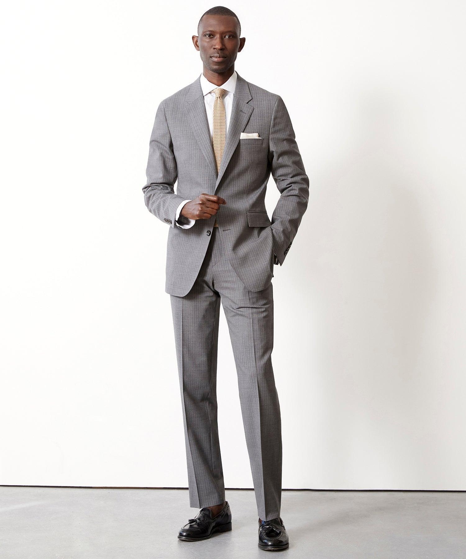 Italian Wool Sutton Trouser in Grey Pinstripe Product Image