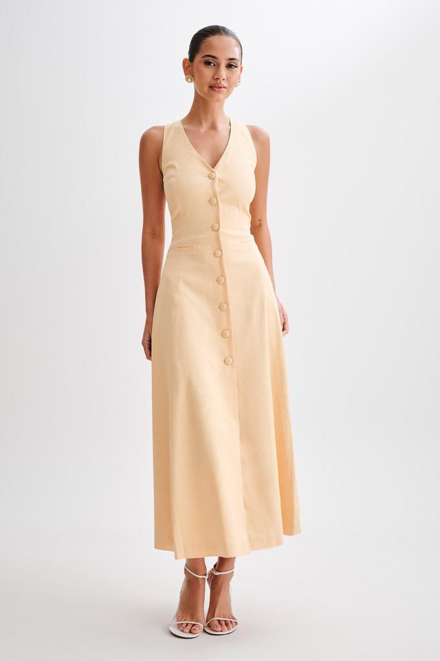 Theodora Cotton Buttoned Midi Dress - Peach Product Image