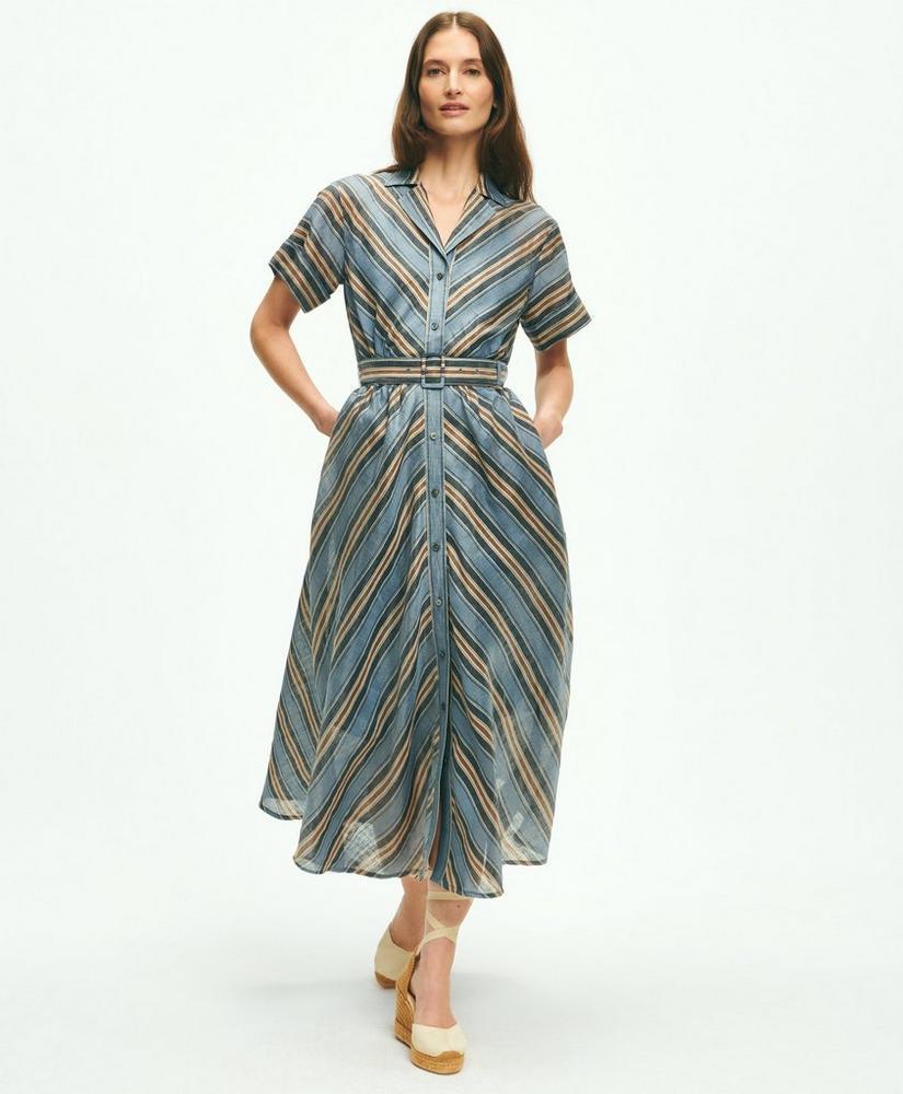 Nipped-Waist Chevron Shirt Dress In Linen Blend Product Image