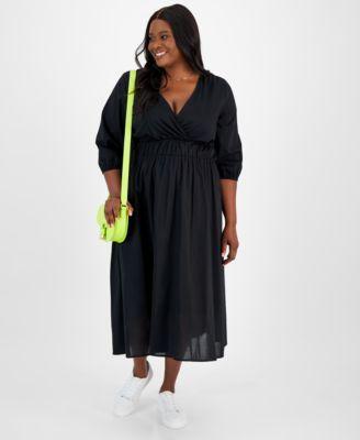 Plus Size Printed Blouson-Sleeve Cotton Midi Dress, Created for Macy's Product Image