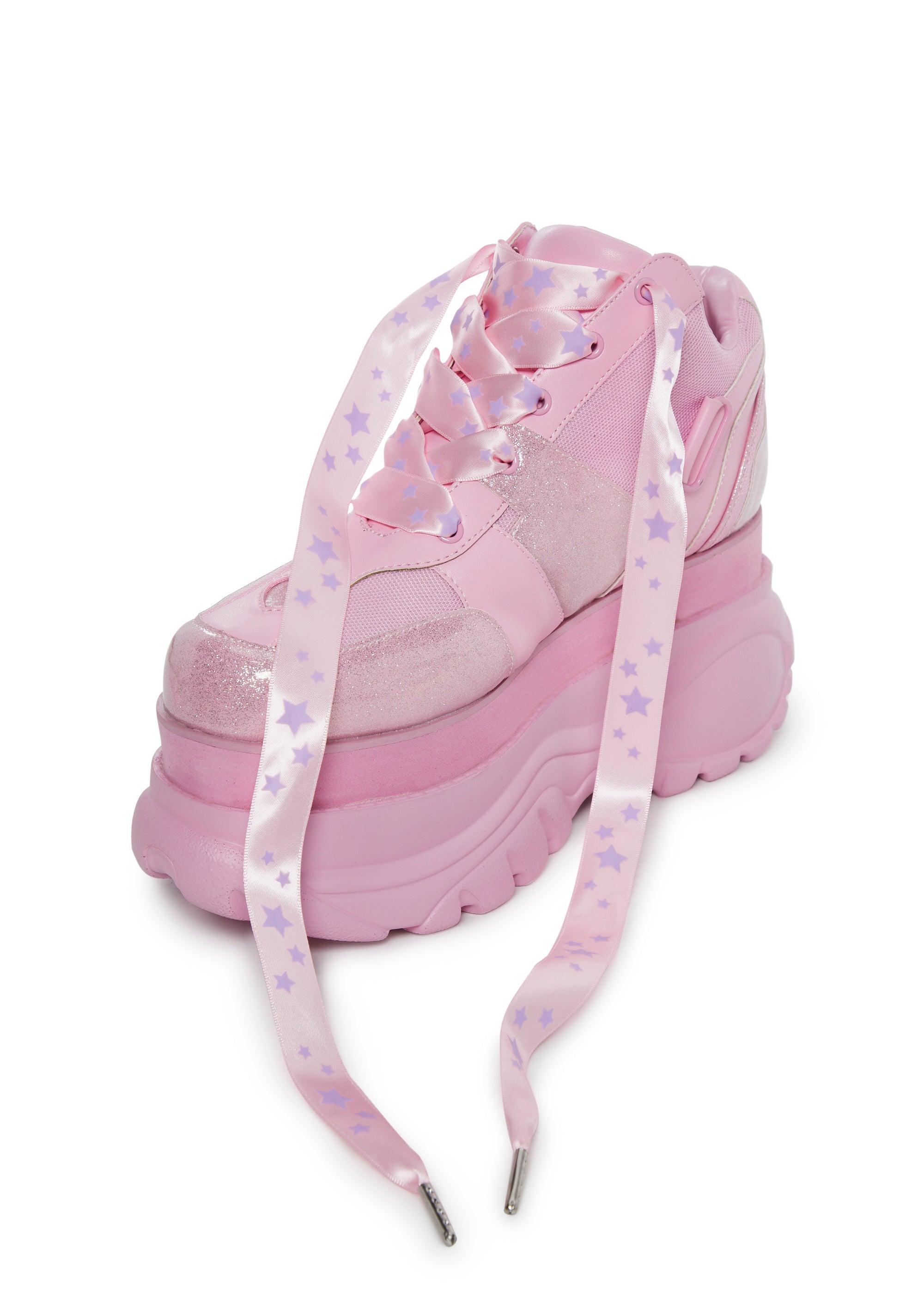 Sugar Thrillz Girly Star Sateen Ribbon Shoe Laces - Pink Product Image